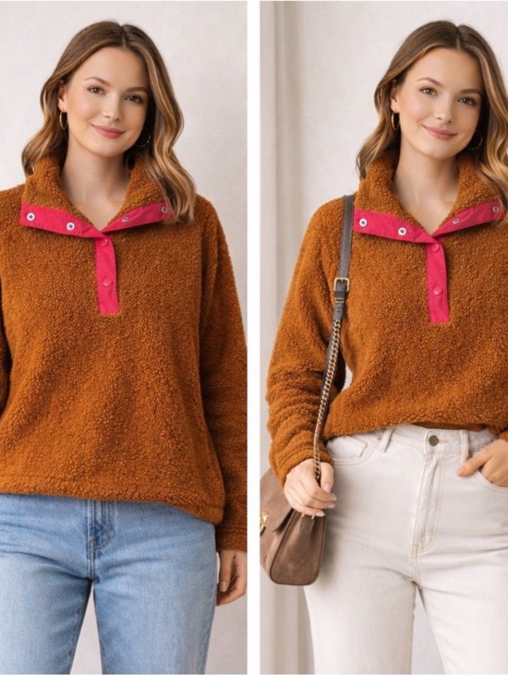 J.Crew Teddy Bear Sherpa in Brown & Pink Polartec